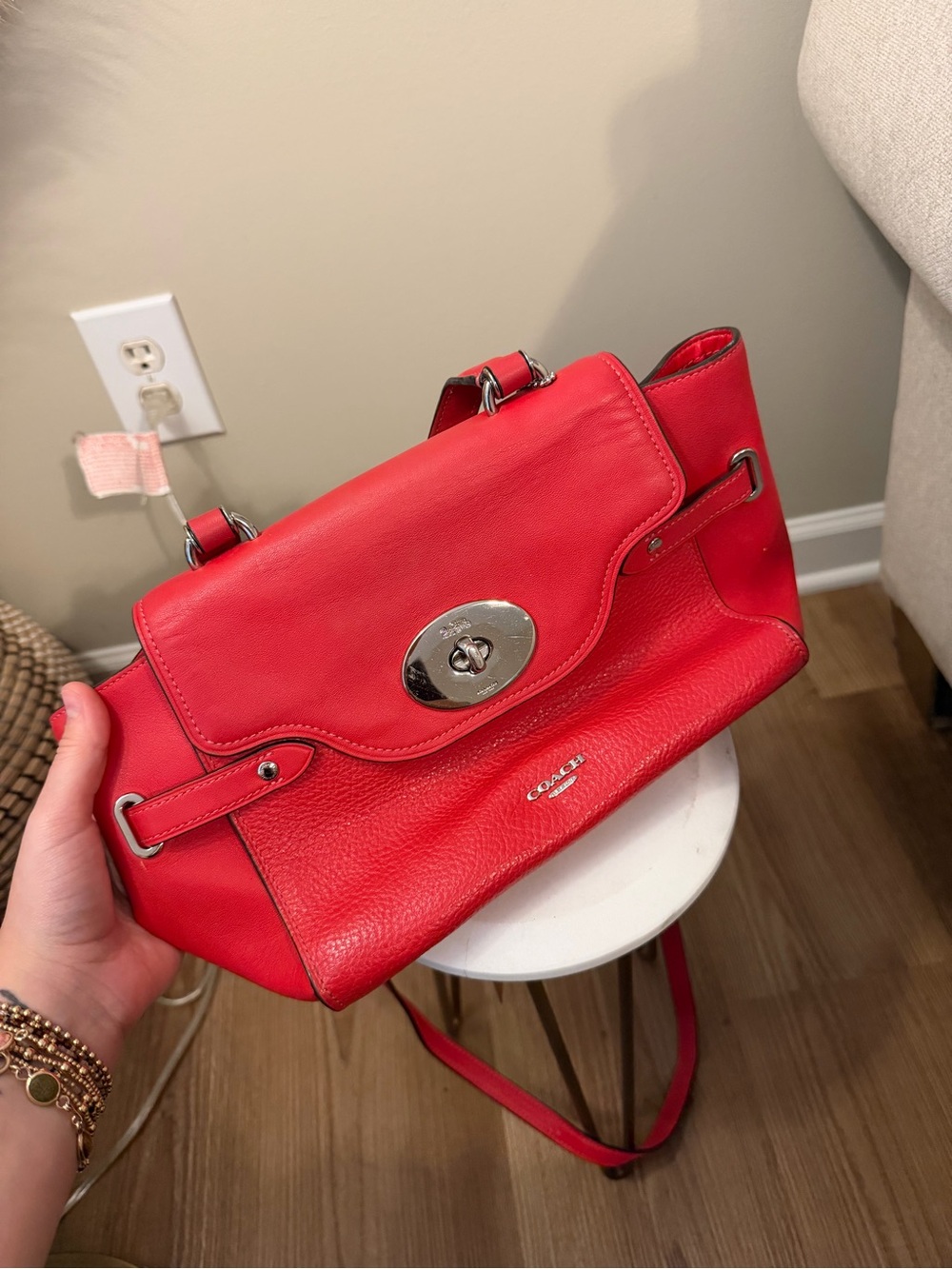 Coach Red Leather Turnlock Shoulder Bag